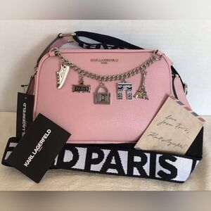 KARL LAGERFELD PARIS Crossbody Blush Bag With Paris Pendants Chain In Front